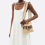 FENDI SACK SMALL WOVEN STRAW BAG IN BEIGE