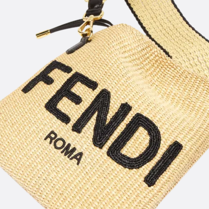 FENDI SACK SMALL WOVEN STRAW BAG IN BEIGE