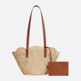 CELINE CLASSIC SMALL BASKET WITH WOVEN TRIOMPHE IN RAFFIA AND CALFSKIN