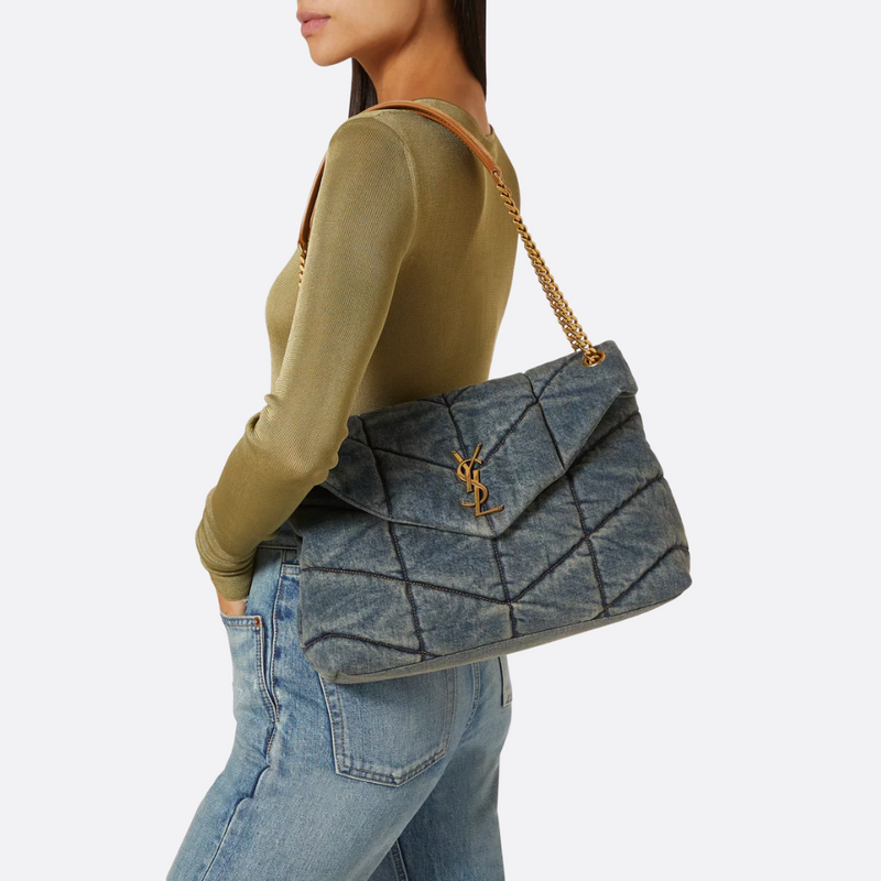 LOULOU PUFFER BAG IN QUILTED VINTAGE DENIM