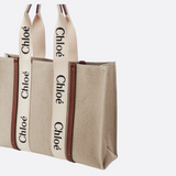 LARGE WOODY BAG IN LINEN BY CHLOÉ