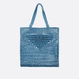 PRADA SHOPPER BAG IN RAFFIA WITH WOVEN LOGO – BLUE