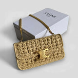 CLAUDE SHOULDER BAG WITH CHAIN IN RAFFIA WITH WOVEN EFFECT