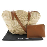 CELINE CLASSIC SMALL BASKET WITH WOVEN TRIOMPHE IN RAFFIA AND CALFSKIN