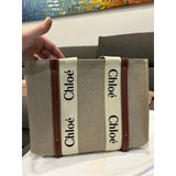 LARGE WOODY BAG IN LINEN BY CHLOÉ